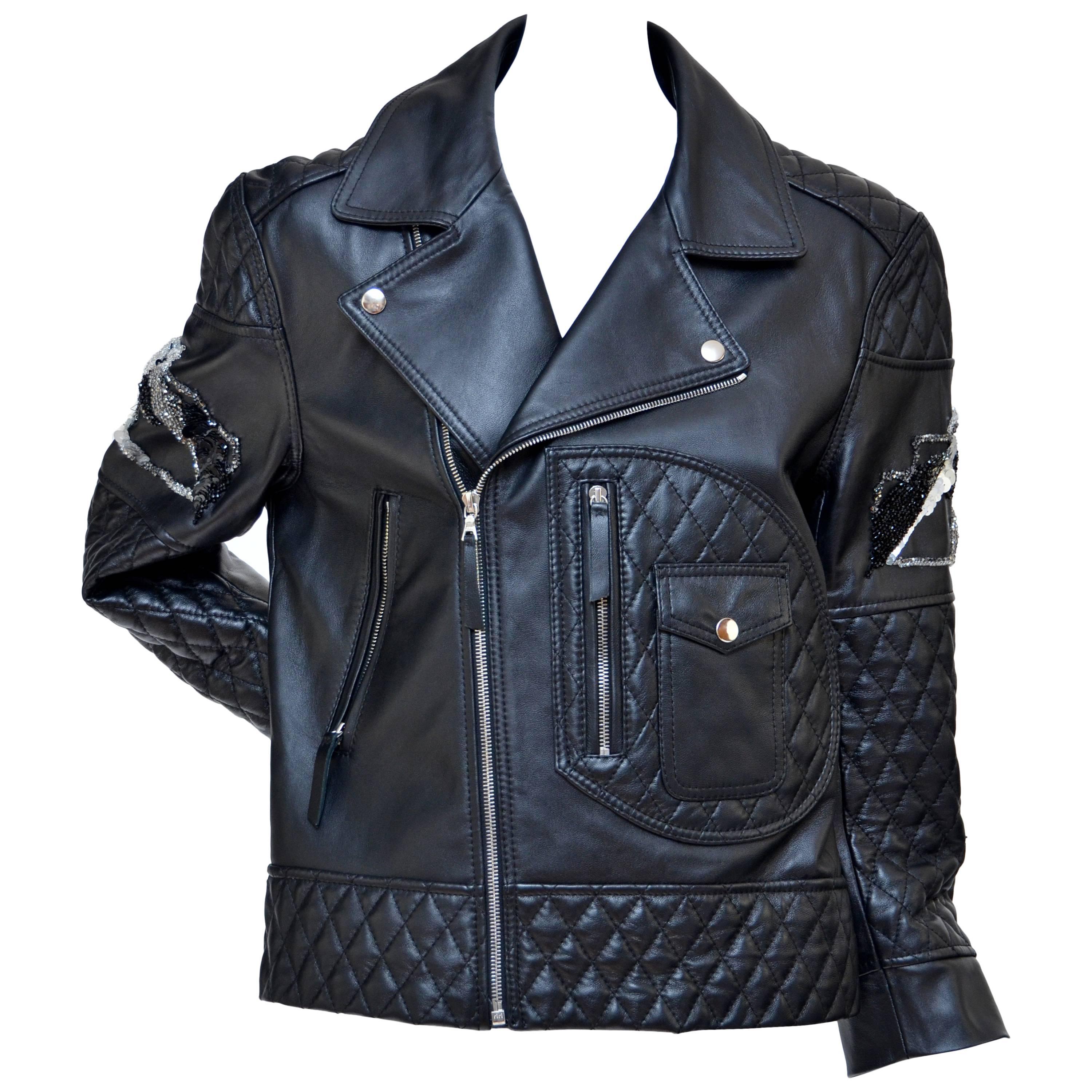 Giles Motorcycle Embellished Leather Jacket  