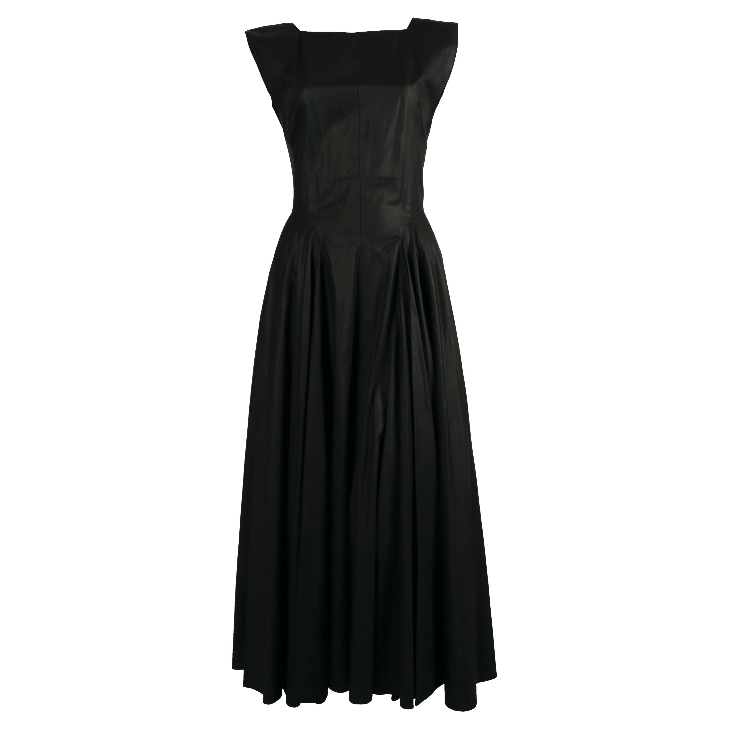 1980's AZZEDINE ALAIA black seamed dress with full skirt For Sale