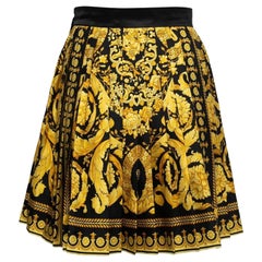 Versace Black/Gold Baroque Printed Silk Pleated Mini Skirt S