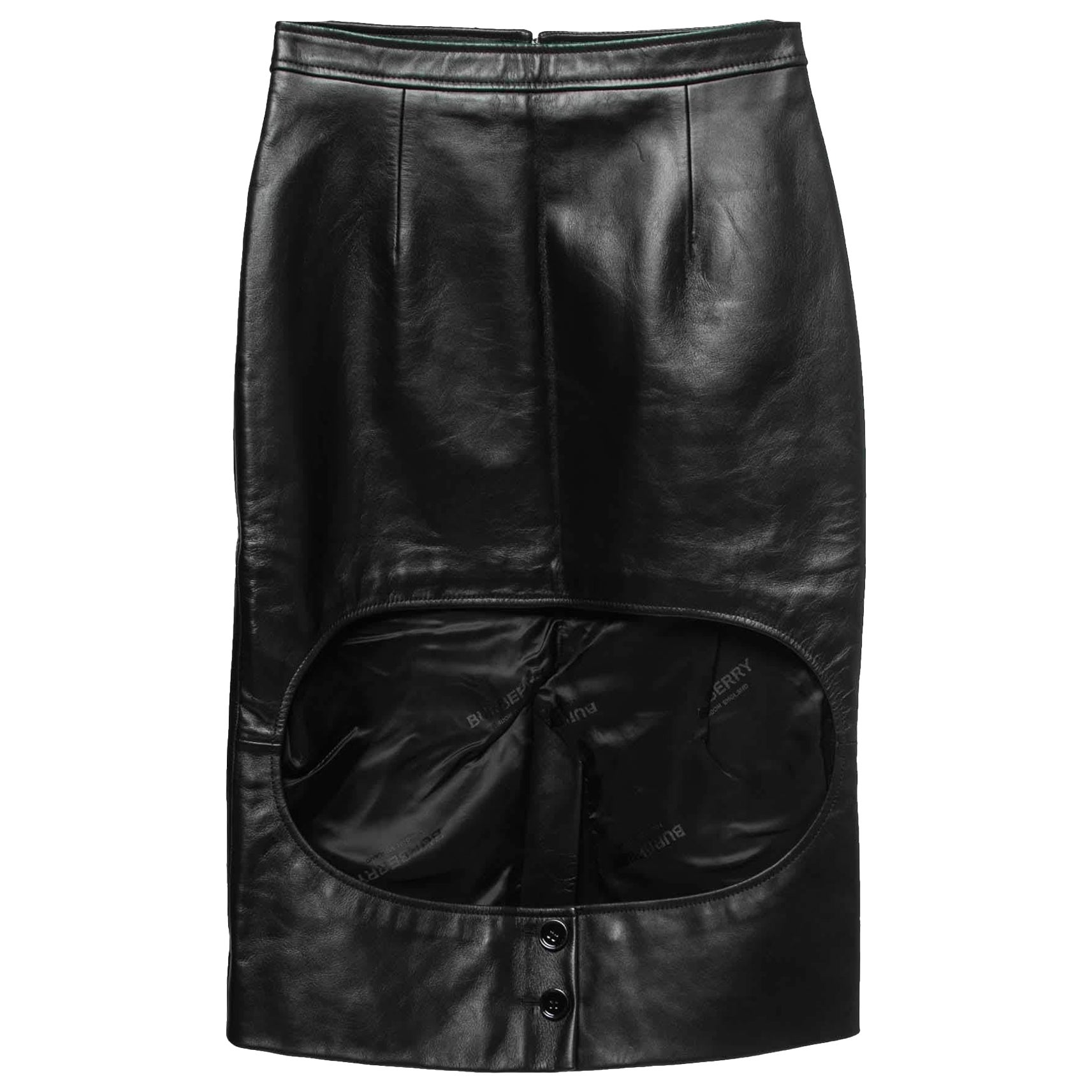 Burberry Black Leather Cut Out Pencil Skirt XS For Sale