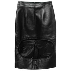 Used Burberry Black Leather Cut Out Pencil Skirt XS