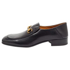 Gucci Black Leather Jordaan Loafers Size 43