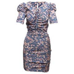 Isabel Marant - Vestito con stampa floreale in seta blu e multicolore
