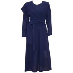 Austere 1980's Sonia Rykiel Navy Blue Wrap Dress