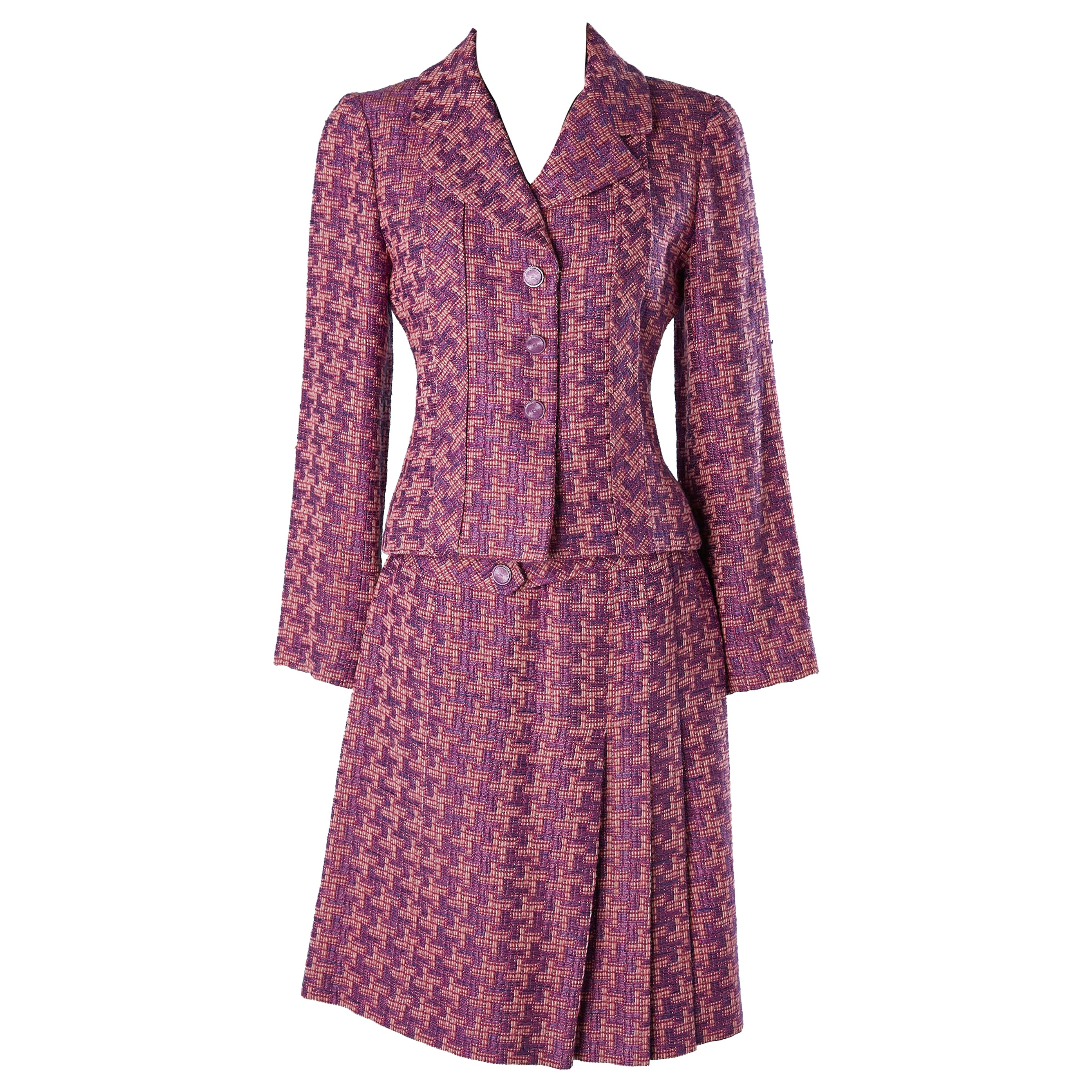 Pink and purple tweed skirt suit with belt Chanel  For Sale