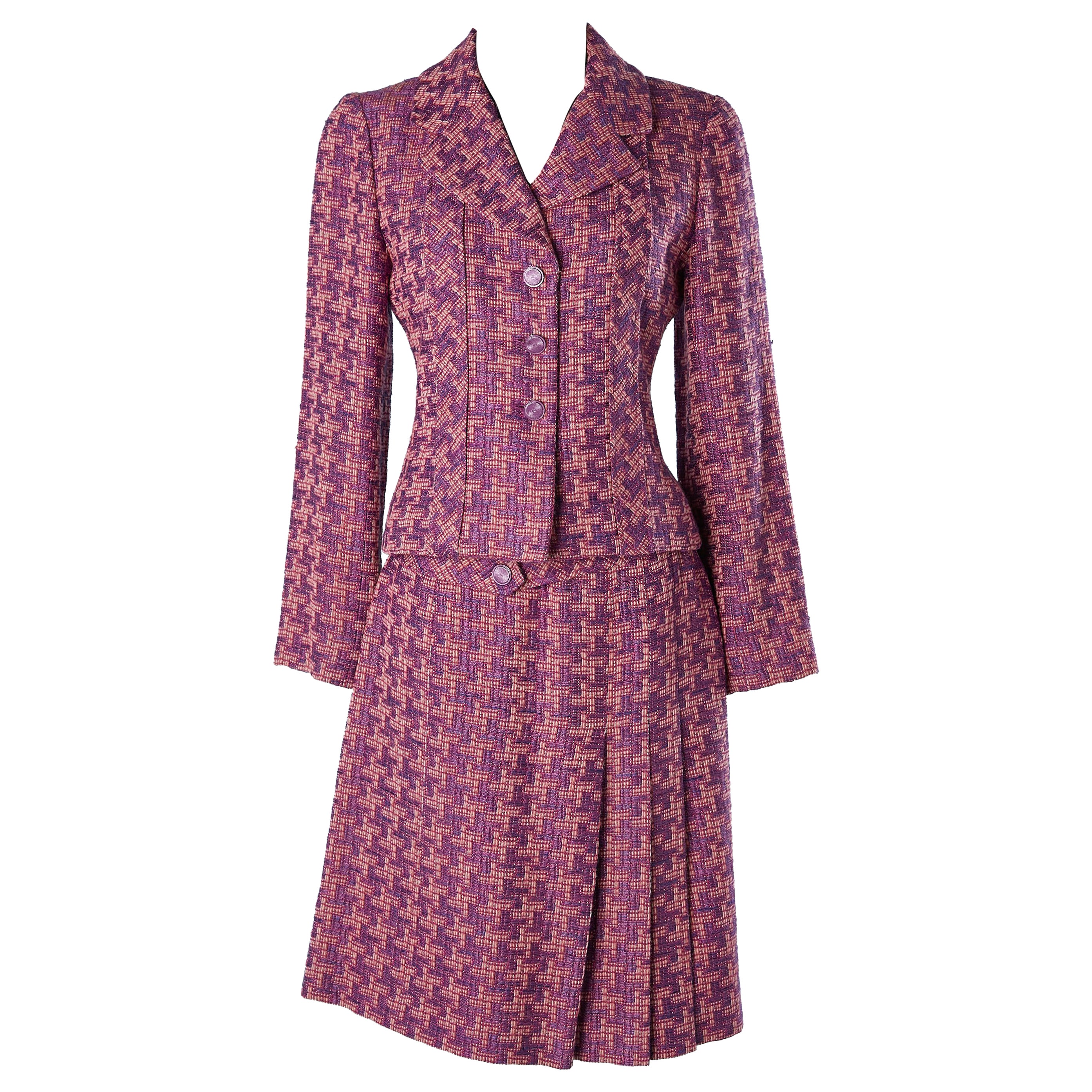 Pink and purple tweed skirt suit with belt Chanel