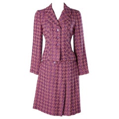 Pink and purple tweed skirt suit with belt Chanel 