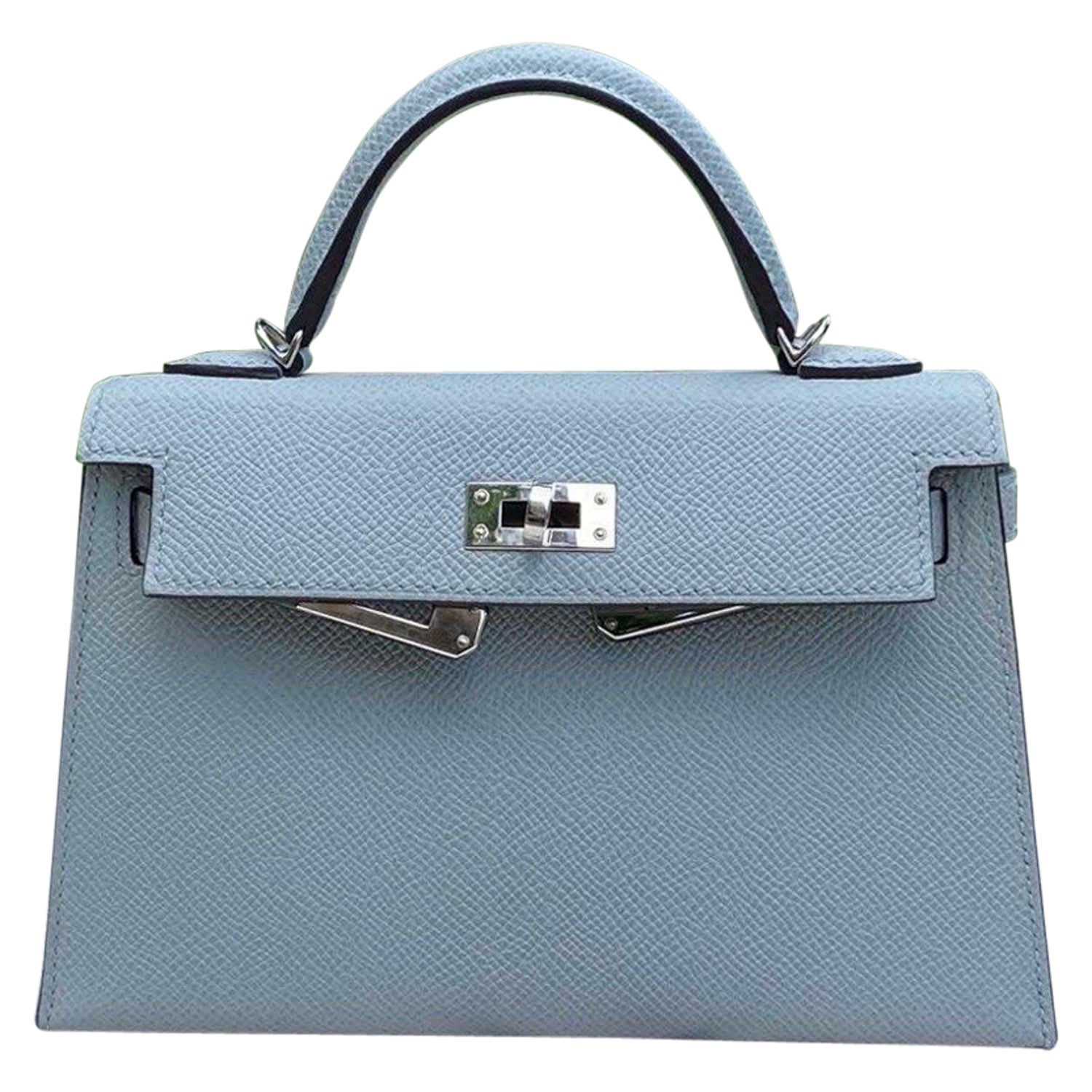 Blue Brume Chèvre Leather Mini Kelly 20 PHW For Sale at 1stDibs