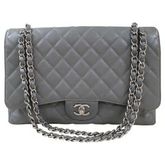 Grey Quilted Caviar Jumbo Classic Double Flap Gold Hardware, 2020