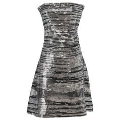 Silver and black sequin bustier cocktail dress Circa 1980