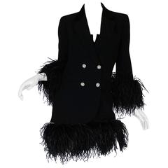 Vintage 1980s Dramatic Feathered Louis Feraud Dress and Jacket