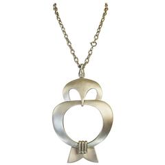 Rare 1960s Huge Pierre Cardin Owl Silver Tone Necklace 1