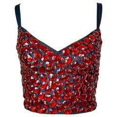 Dolce & Gabbana Unworn Crystal Embellished Beaded Red Bustier Bralette Crop Top