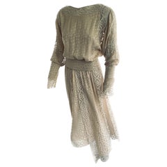 Karl Lagerfeld for Chloe Vintage 1970s Silk Lace Dress w/ Car Wash Panel Skirt 