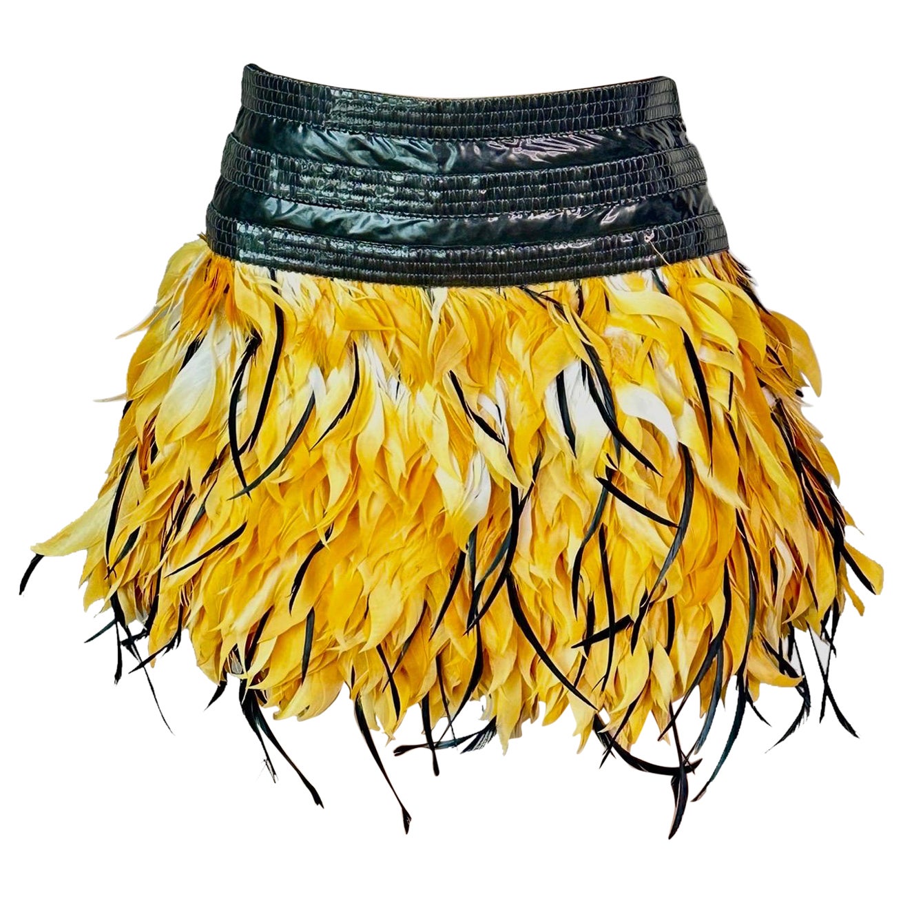 Roberto Cavalli Just Cavalli Feather Yellow Mini Skirt For Sale