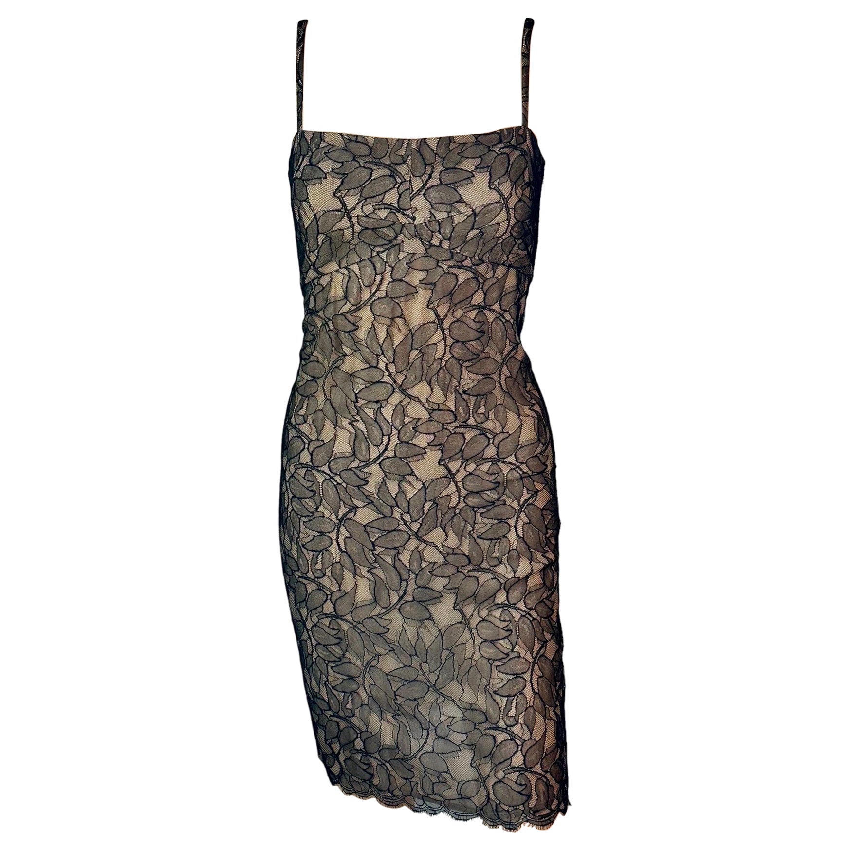 Gianni Versace Istante c. 1998 Sheer Lace Mini Dress For Sale