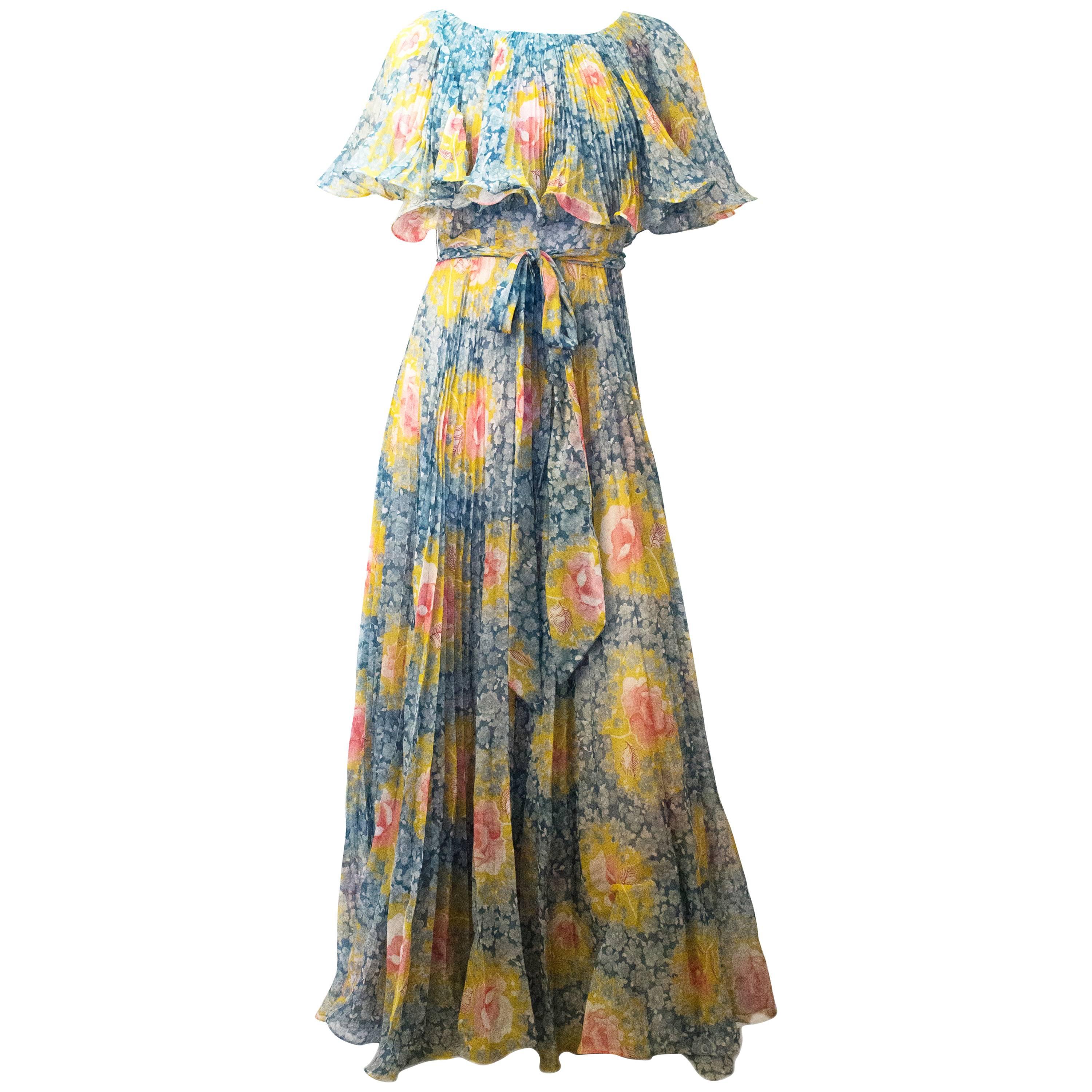 70s Painterly Floral I.Magnin & Co. Maxi Dress 