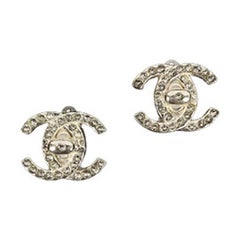 Vintage Chanel Swarovski Rhinestone and Silver Plated Metal Spinner Earrings