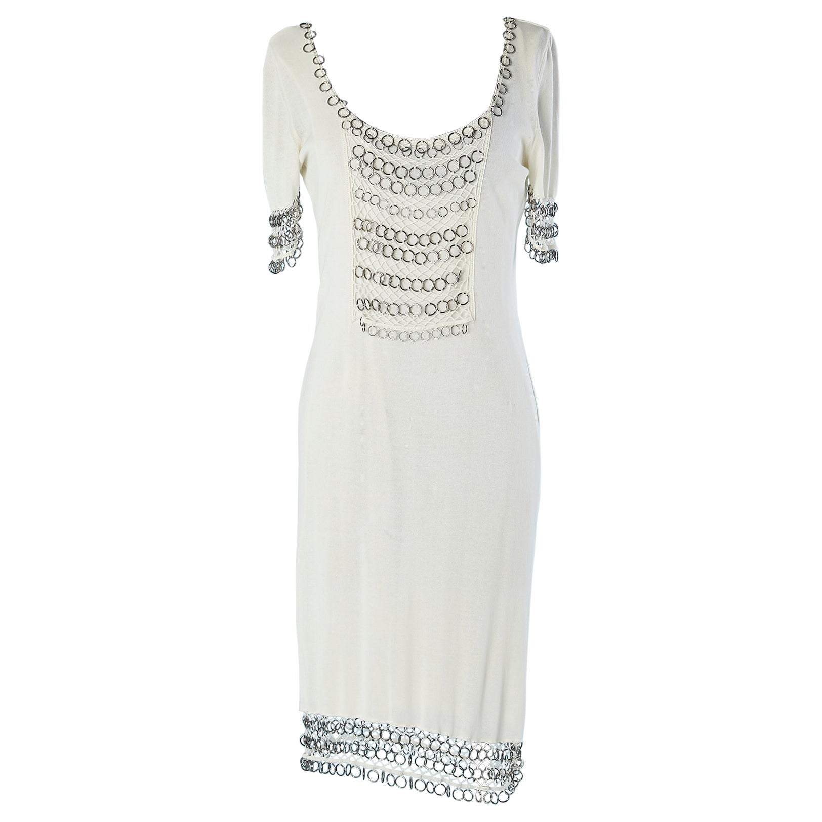 White cotton knit dress with silver metal rings Christian Dior Boutique  For Sale
