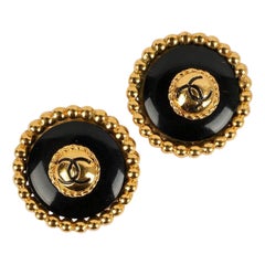 Chanel Gold Metal and Black Resin Clip Earrings