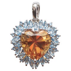 Beating Heart Pendant, Yellow Heart Sapphire & Marquise Blue Spinels, Silver