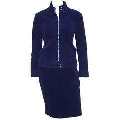 1990's Richard Tyler Blue Velvet Suit With Cafe Racer Jacket 10