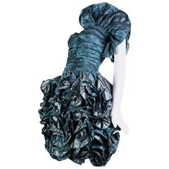 1980's Christian Dior Green Taffeta Ruffled Cocktail Dress