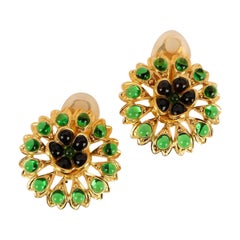 Augustine Golden Metal and Glass Paste Clip Earrings