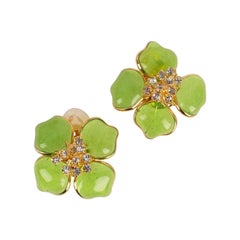 Augustine Gold Plated Metal and Green Glass Paste Clip Earrings