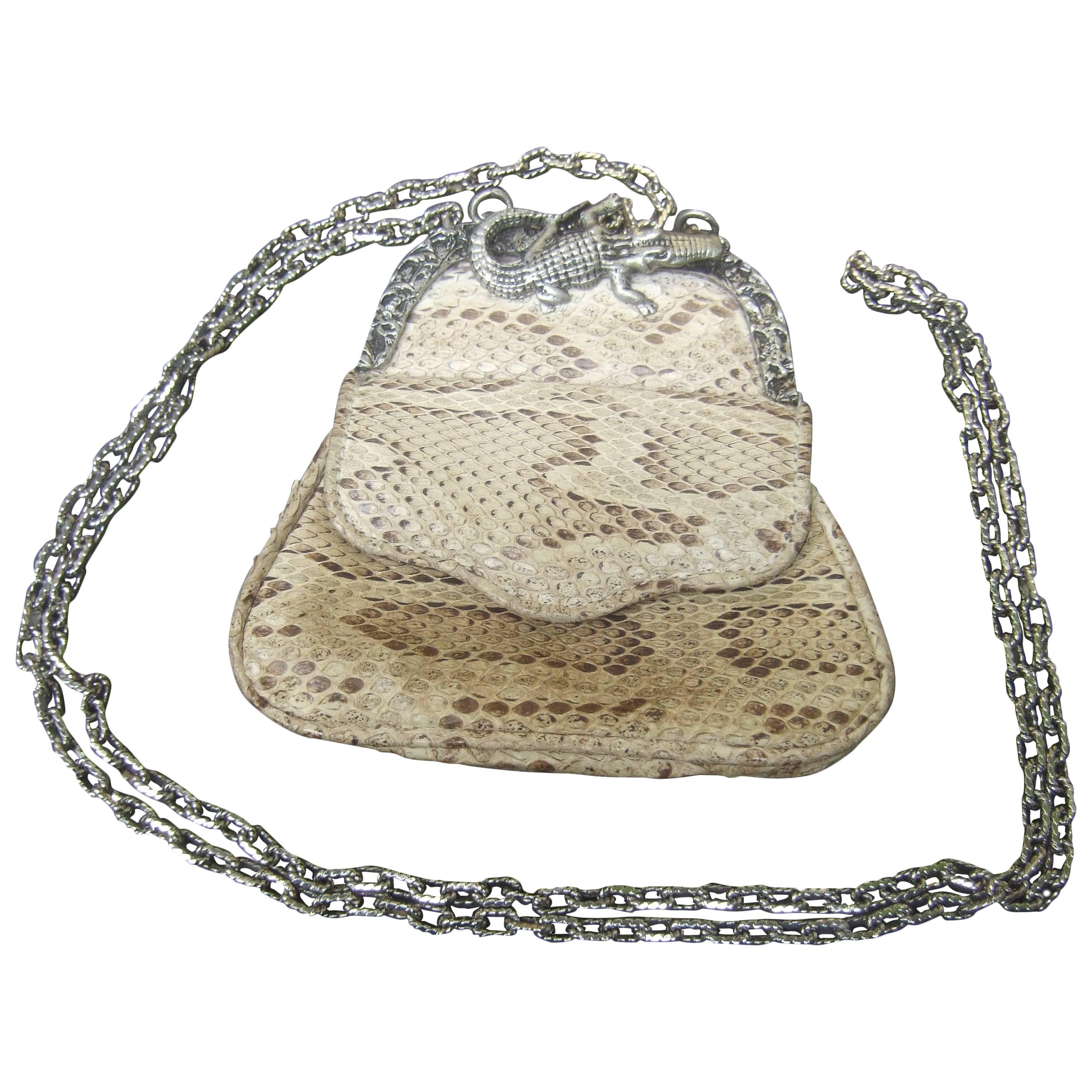 Diminutive Python Alligator Emblem Tiny Pouch Purse 