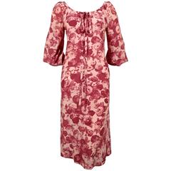 1970's YVES SAINT LAURENT silk floral printed dress 10