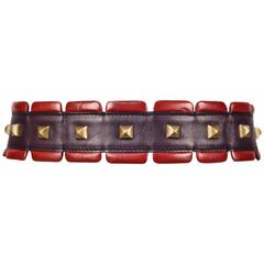 1990's AZZEDINE ALAIA red and purple leather belt with brass pyramid studs 7