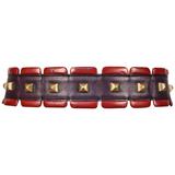 1988 AZZEDINE ALAIA red and purple leather runway belt with brass pyramid studs