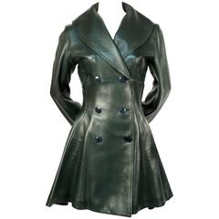 1990's AZZEDINE ALAIA green leather coat with peplum