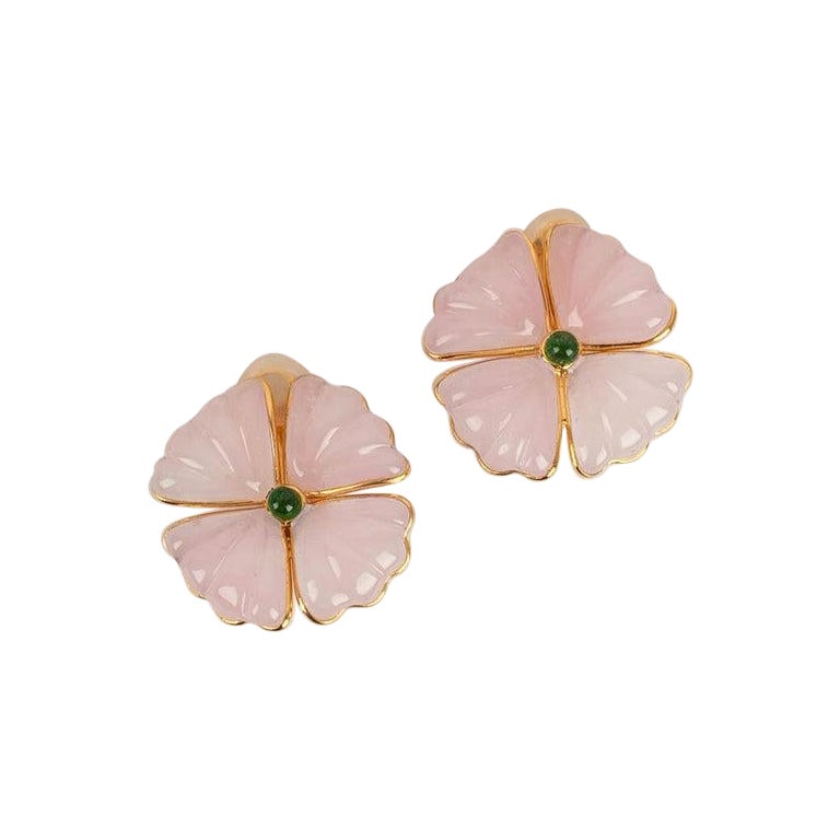 Augustine Gold Plated Metal and Pink Glass Paste Clip Earrings For Sale