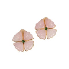 Augustine Gold Plated Metal and Pink Glass Paste Clip Earrings