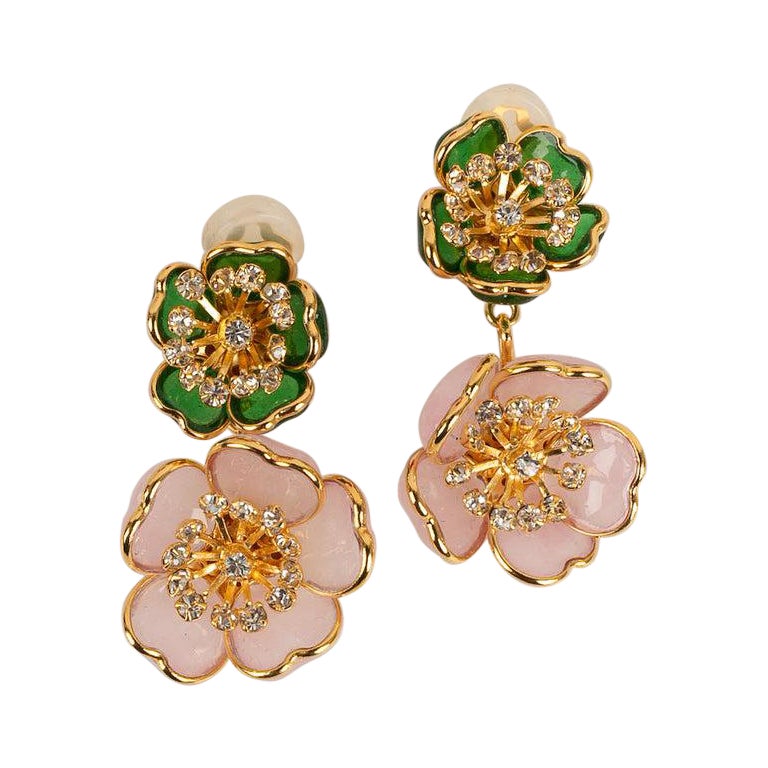 Augustine Gold Plated Metal and Glass Paste Earrings For Sale