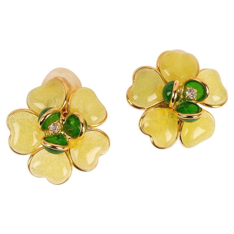 Augustine Gold Plated Metal and Yellow Glass Paste Clip Earrings For Sale