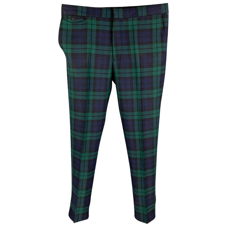 Ubevæbnet Okklusion Stereotype BURBERRY Size 38 Green Navy Blackwatch Plaid Wool Zip Fly Dress Pants For  Sale at 1stDibs