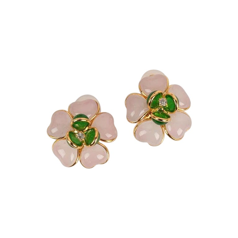 Augustine Gold Plated Metal with Pink & Green Glass Paste Earrings