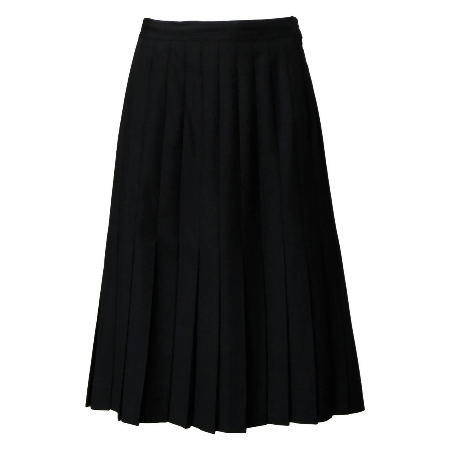 Valentino for Neiman Marcus Vintage Black 100% Wool Pleated Skirt 44/10 For Sale