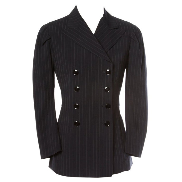 Yohji Yamamoto - Blazer croisé à rayures épinglées XS