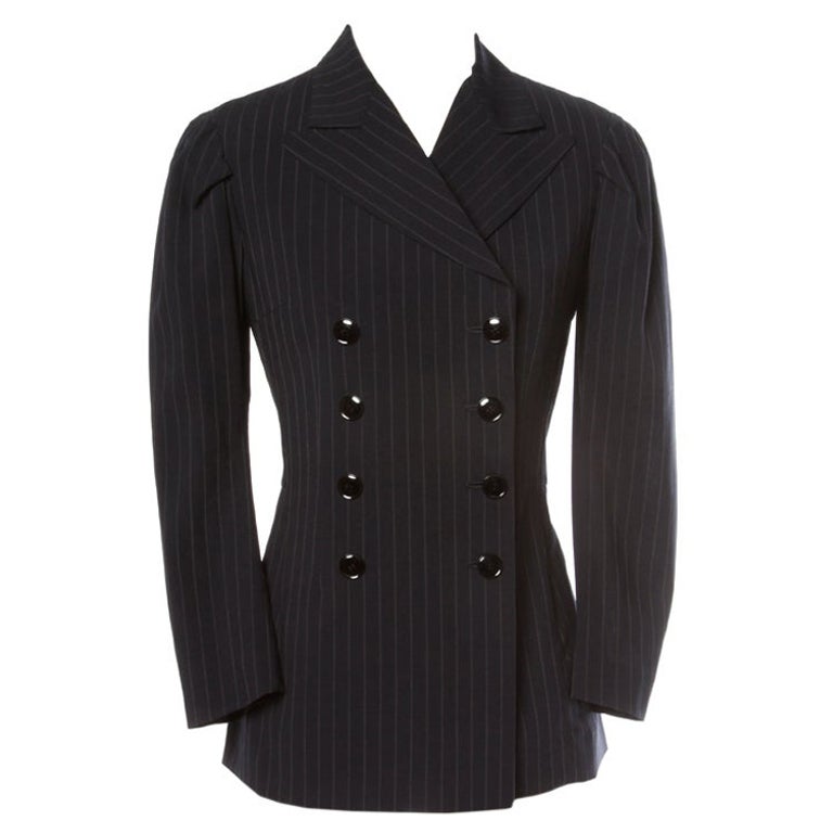 Yohji Yamamoto Pin Stripe Double Breasted Blazer Jacket XS For Sale