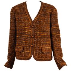 Chanel NWT Burnt Orange Brown Wool Tweed Long Sleeve V Neck Blazer Size 40
