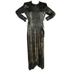 Vintage Escada Black Metallic Gold Velvet Sparkle Long Sleeve Dress SZ 42