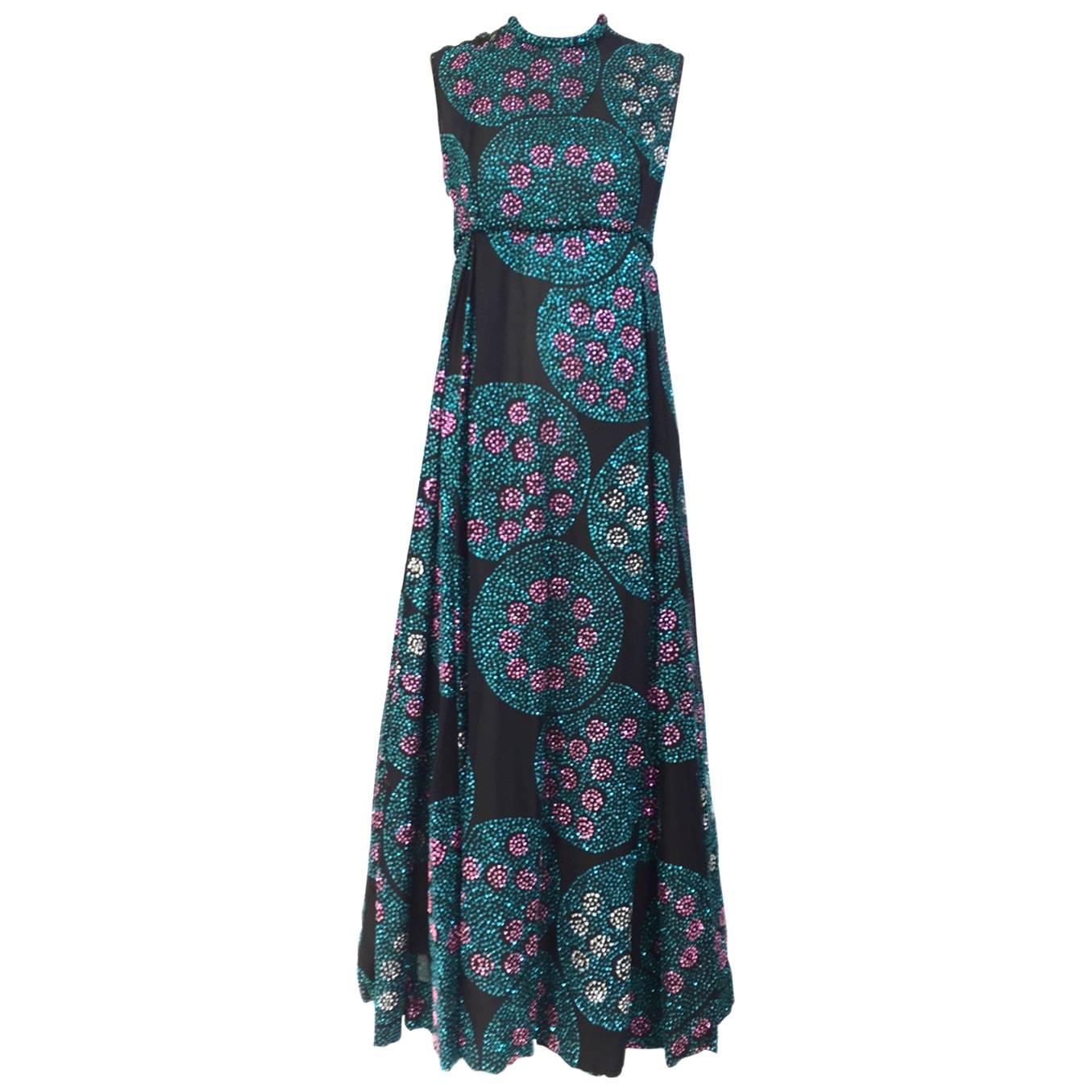 1970 CARDINALI Vestido de lentejuelas verdes y rosas circulares en venta