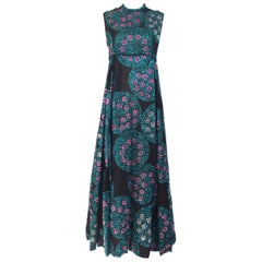 Retro 1970s CARDINALI Green and pink circle sequin gown