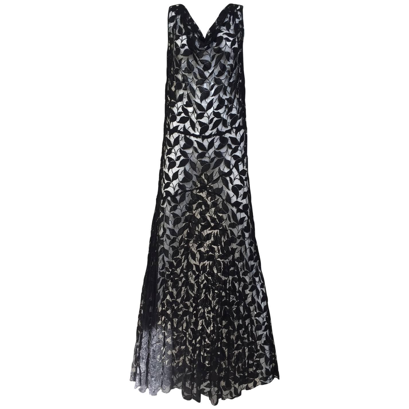 1930s Black Lace Vintage Gown 
