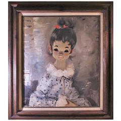 IGOR PANTUHOFF Original Girl with Grey Hair & Red Bow Circa 1970's 1