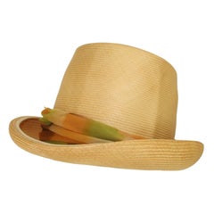 Vintage Straw Derby Style Tilt Hat, 1940's